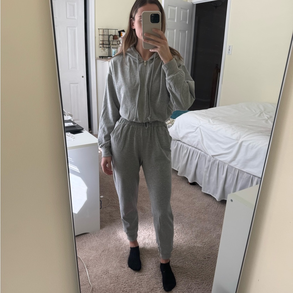 Gray one piece sweatsuit